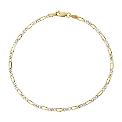 Made in Italy Unisex Adult 24K Gold Over Silver 10 Inch Solid Figaro Chain Bracelet