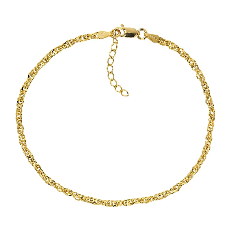 Made in Italy Unisex Adult 24K Gold Over Silver 9 Inch Semisolid Singapore Chain Bracelet