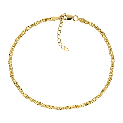 Made in Italy Unisex Adult 24K Gold Over Silver 9 Inch Semisolid Singapore Chain Bracelet