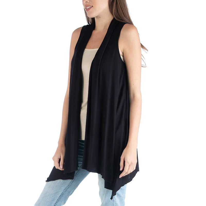 24/7 Comfort Apparel Draped Open Front Sleeveless Cardigan