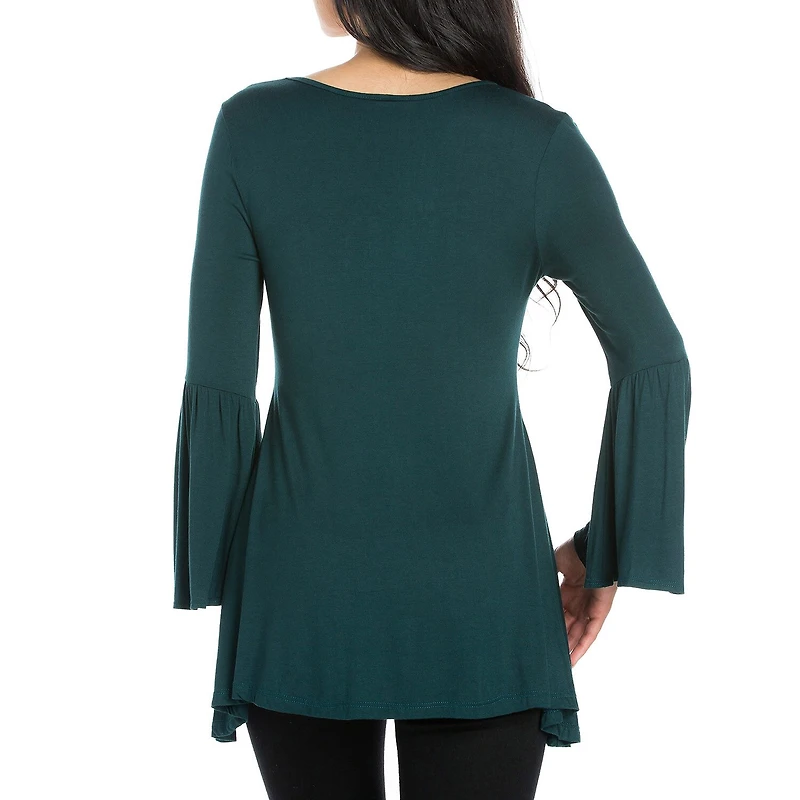 24seven Comfort Apparel Womens Round Neck 3/4 Sleeve Tunic Top