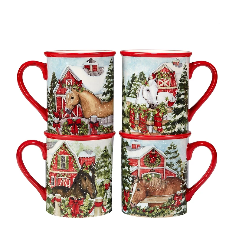 Certified International Homestead Christmas 4-pc. Mugs