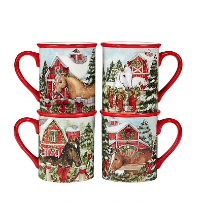 Certified International Homestead Christmas 4-pc. Mugs