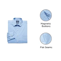 Stafford Smart Tech Magna Ready® Mens Regular Fit Easy-on + Easy-off Sensory Friendly Adaptive Stretch Fabric Wrinkle Free Long Sleeve Dress Shirt
