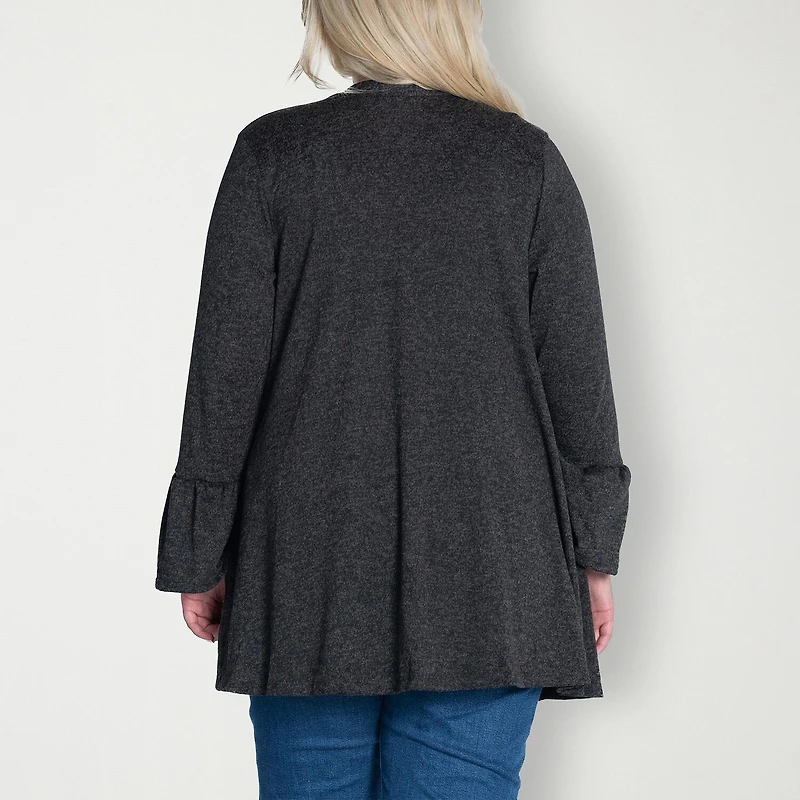 24seven Comfort Apparel Womens Long Sleeve Open Front Plus Cardigan