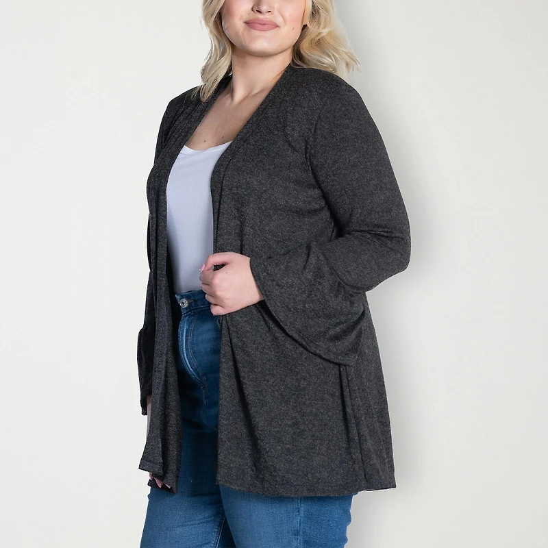 24seven Comfort Apparel Womens Long Sleeve Open Front Plus Cardigan