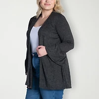 24seven Comfort Apparel Womens Long Sleeve Open Front Plus Cardigan