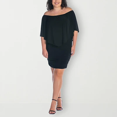 24seven Comfort Apparel Womens Plus Asymmetrical Neck Short Sleeve Shift Dress