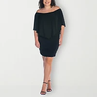 24seven Comfort Apparel Womens Plus Asymmetrical Neck Short Sleeve Shift Dress