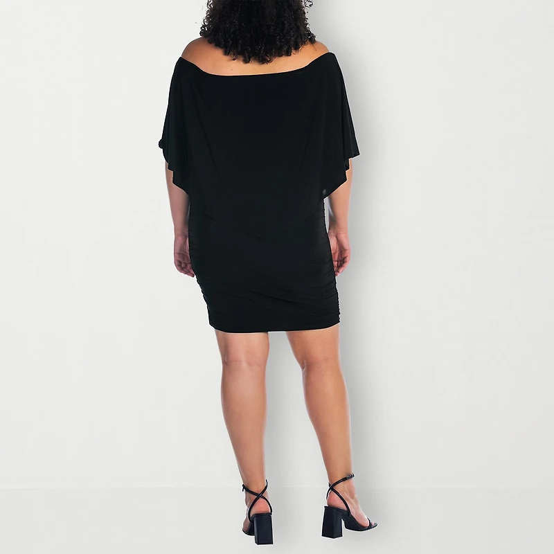 24seven Comfort Apparel Womens Plus Asymmetrical Neck Short Sleeve Shift Dress