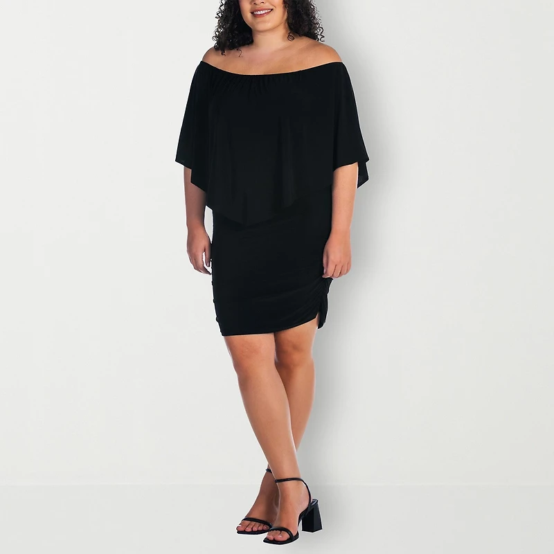 24seven Comfort Apparel Womens Plus Asymmetrical Neck Short Sleeve Shift Dress