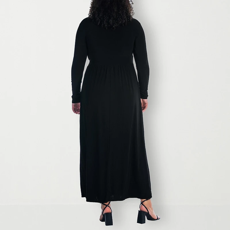 24seven Comfort Apparel Womens Plus V Neck Long Sleeve Maxi Dress
