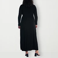 24seven Comfort Apparel Womens Plus V Neck Long Sleeve Maxi Dress