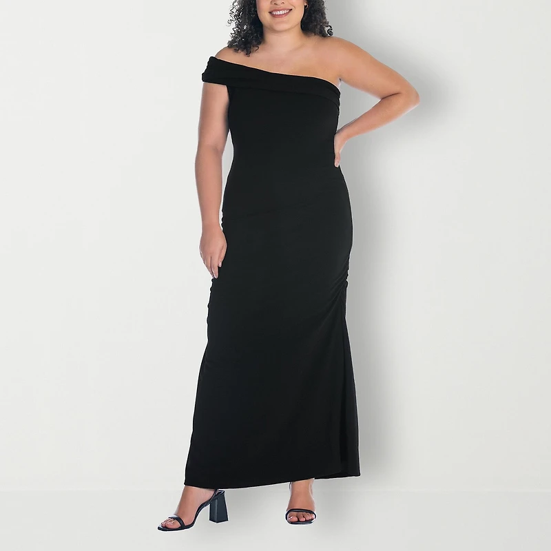 24seven Comfort Apparel Womens Plus Asymmetrical Neck Sleeveless Maxi Dress