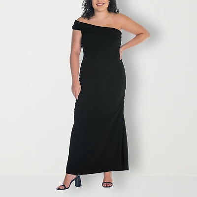 24seven Comfort Apparel Womens Plus Asymmetrical Neck Sleeveless Maxi Dress