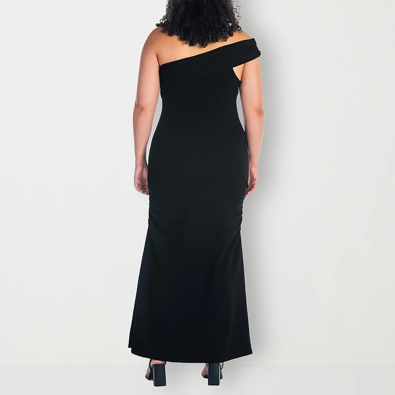 24seven Comfort Apparel Womens Plus Asymmetrical Neck Sleeveless Maxi Dress