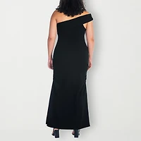 24seven Comfort Apparel Womens Plus Asymmetrical Neck Sleeveless Maxi Dress