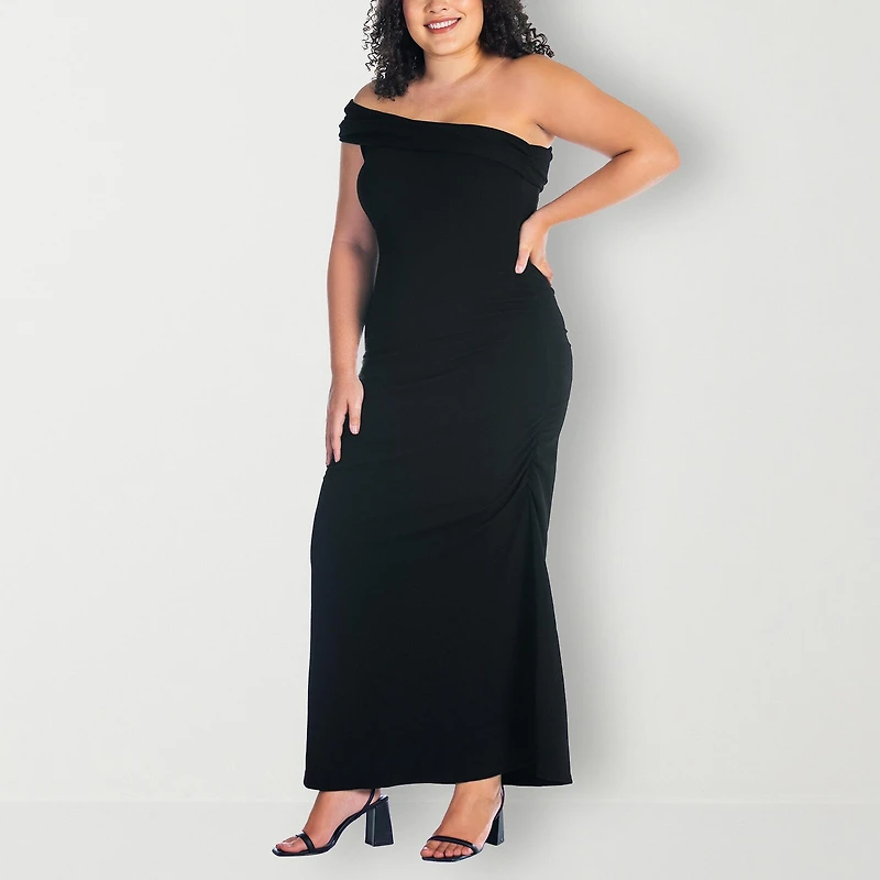 24seven Comfort Apparel Womens Plus Asymmetrical Neck Sleeveless Maxi Dress