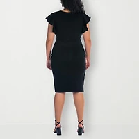 24seven Comfort Apparel Womens Plus Short Sleeve Wrap Dress