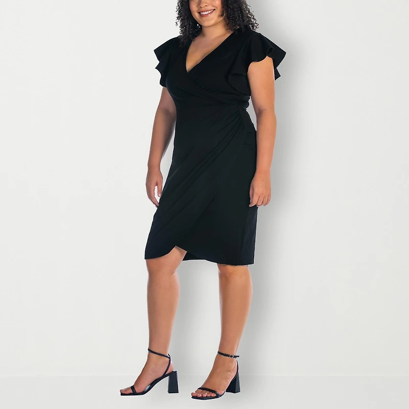 24seven Comfort Apparel Womens Plus Short Sleeve Wrap Dress