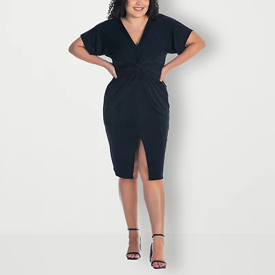 24seven Comfort Apparel Womens Plus V Neck Sleeveless Casual Bodycon Dress
