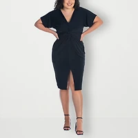 24seven Comfort Apparel Womens Plus V Neck Sleeveless Casual Bodycon Dress