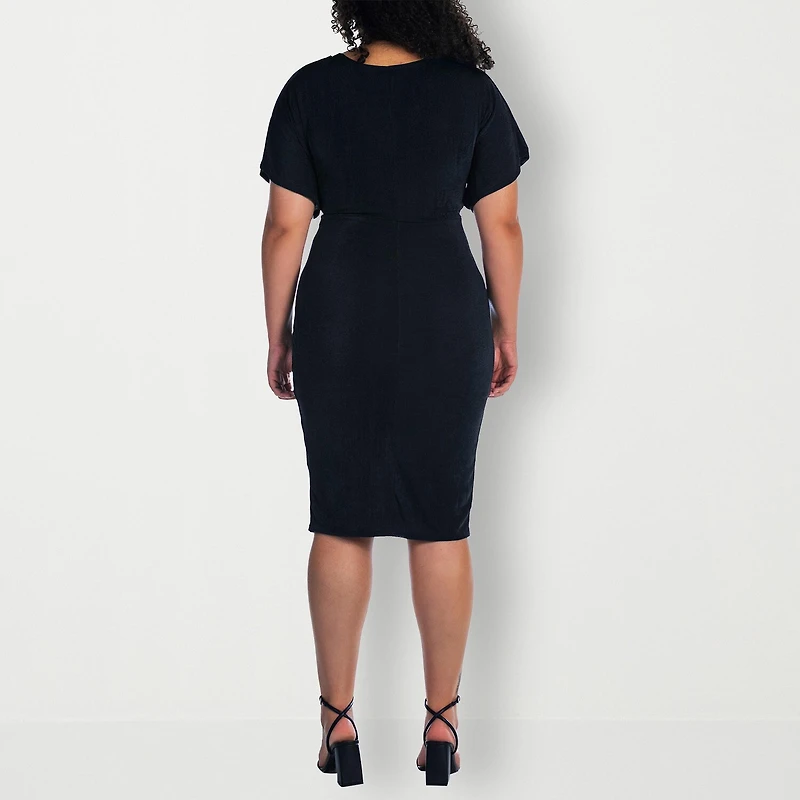 24seven Comfort Apparel Womens Plus V Neck Sleeveless Casual Bodycon Dress