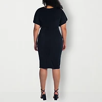 24seven Comfort Apparel Womens Plus V Neck Sleeveless Casual Bodycon Dress