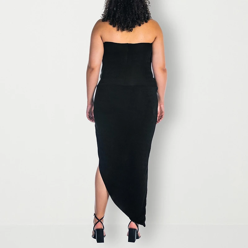 24seven Comfort Apparel Womens Plus Midi Cowl Neck Sleeveless Casual Bodycon Dress