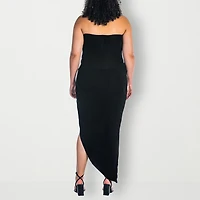 24seven Comfort Apparel Womens Plus Midi Cowl Neck Sleeveless Casual Bodycon Dress