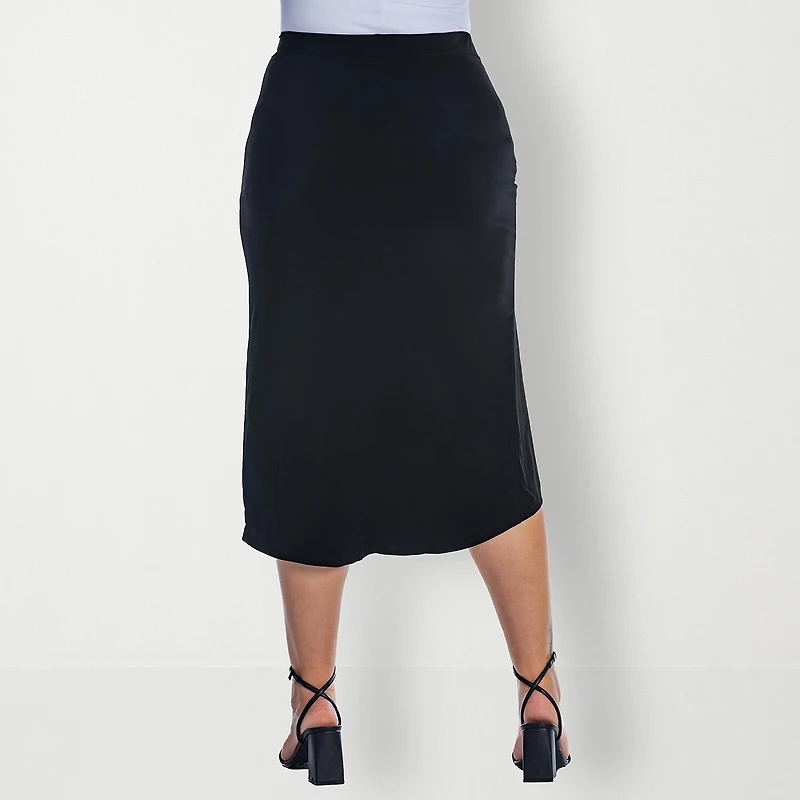 24seven Comfort Apparel Womens Plus Mid Rise Pencil Skirt