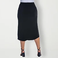 24seven Comfort Apparel Womens Plus Mid Rise Pencil Skirt