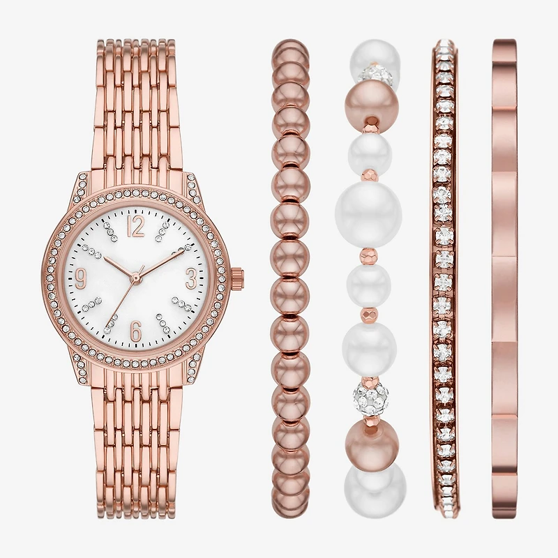 Womens Crystal Accent Rose Goldtone 5-pc. Watch Boxed Set Fmdjset717