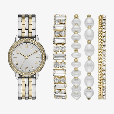 Womens Crystal Accent Two Tone 5-pc. Watch Boxed Set Fmdjset718