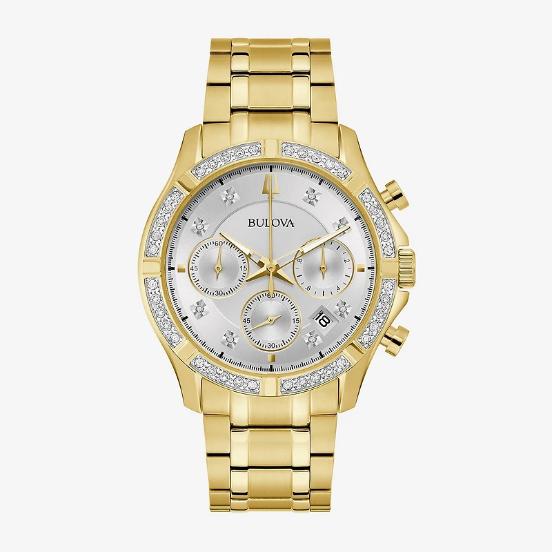 Bulova Diamond Mens Gold Tone Stainless Steel Bracelet Watch 98e113