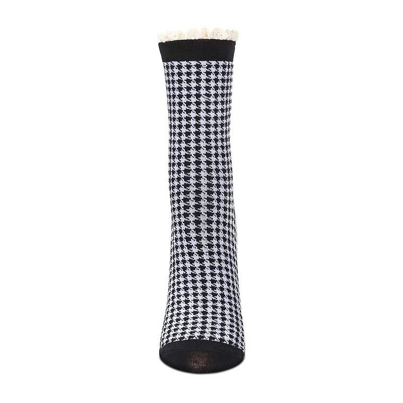 MeMoi Houndstooth Lace Cuff Womens 1 Pair Crew Socks