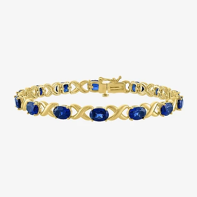 Womens Lab Created Blue Sapphire 14K Gold Over Silver Oval 7.5 Inch Tennis Bracelet