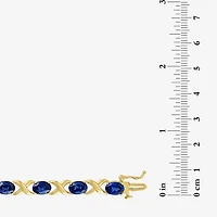 Womens Lab Created Blue Sapphire 14K Gold Over Silver Oval 7.5 Inch Tennis Bracelet