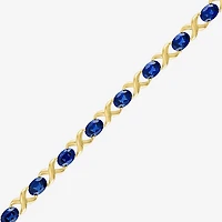 Womens Lab Created Blue Sapphire 14K Gold Over Silver Oval 7.5 Inch Tennis Bracelet