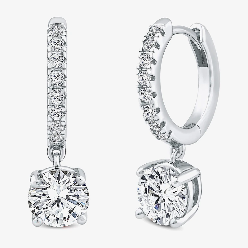 (H / Si2) Womens 2 1/4 CT. T.W. Lab Grown White Diamond 10K Gold 20.4mm Round Hoop Earrings