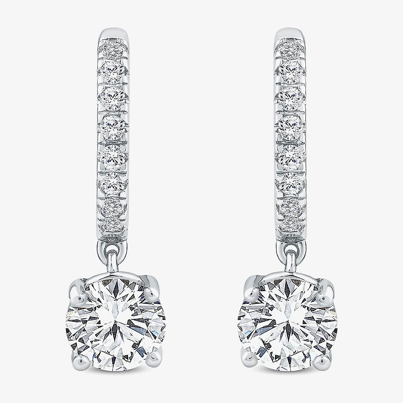 (H / Si2) Womens 2 1/4 CT. T.W. Lab Grown White Diamond 10K Gold 20.4mm Round Hoop Earrings
