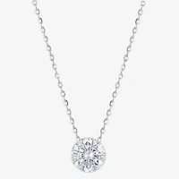 Floating Diamonds (F / Vs2) Womens 1 CT. T.W. Lab Grown White Diamond 14K Gold Round 18 Inch Pendant Necklace
