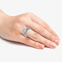 (H-I / I1) Womens 2 CT. T.W. Lab Grown White Diamond 10K Gold Pear Side Stone Halo Bridal Set