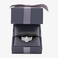(H-I / I1) Womens 2 CT. T.W. Lab Grown White Diamond 10K Gold Pear Side Stone Halo Bridal Set