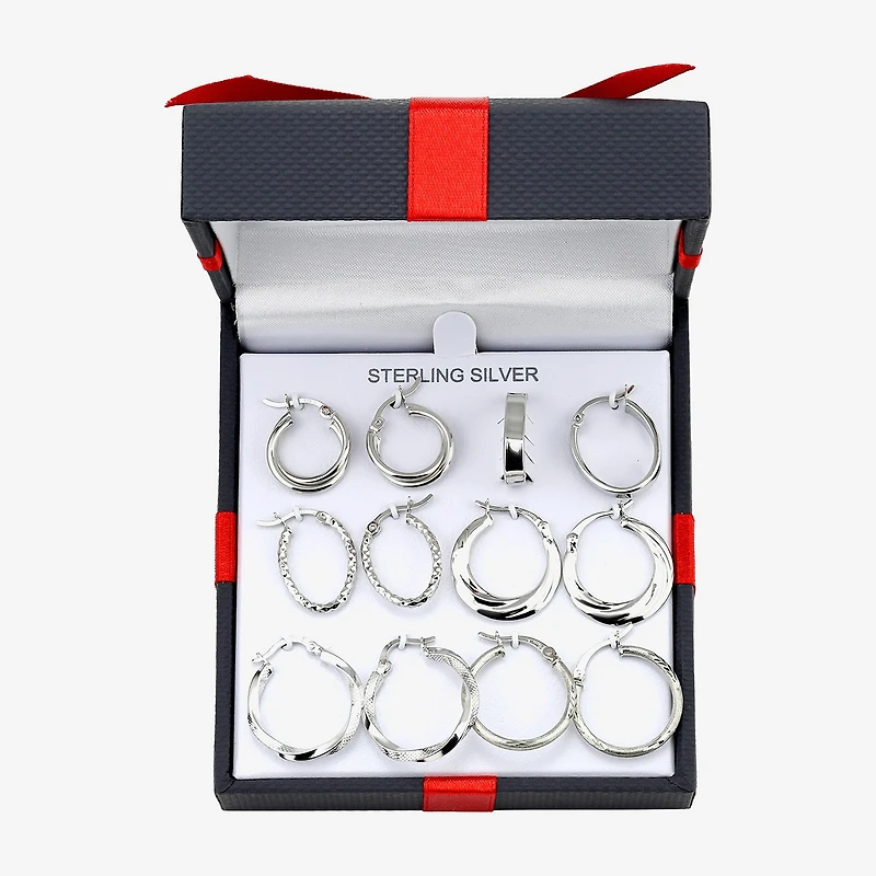 Womens Sterling Silver 6 Pair Earring Set