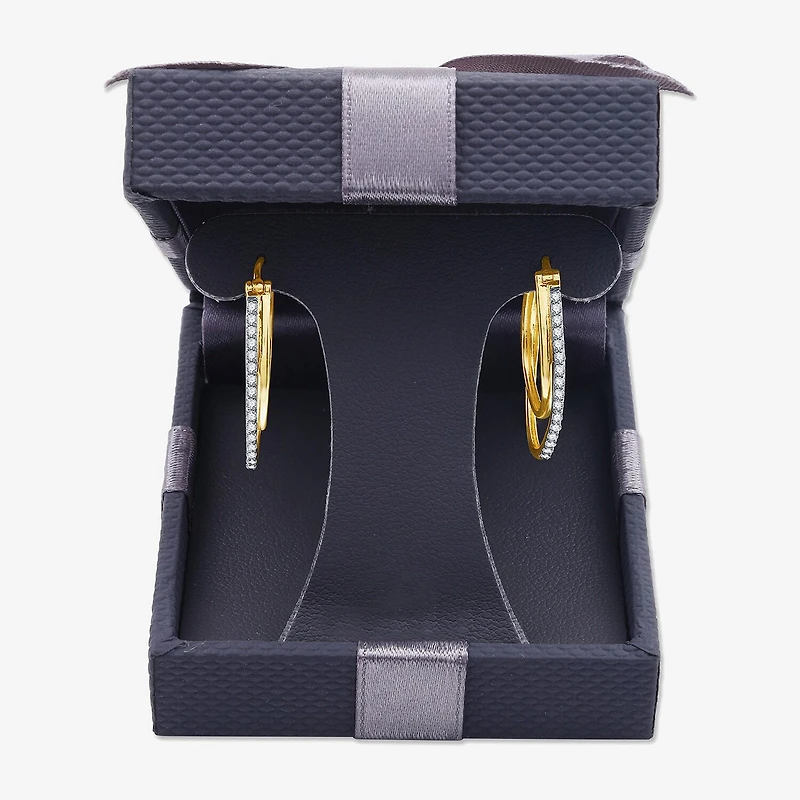 Womens 1/4 CT. T.W. Lab Grown White Diamond 14K Gold Over Silver 25.4mm Hoop Earrings