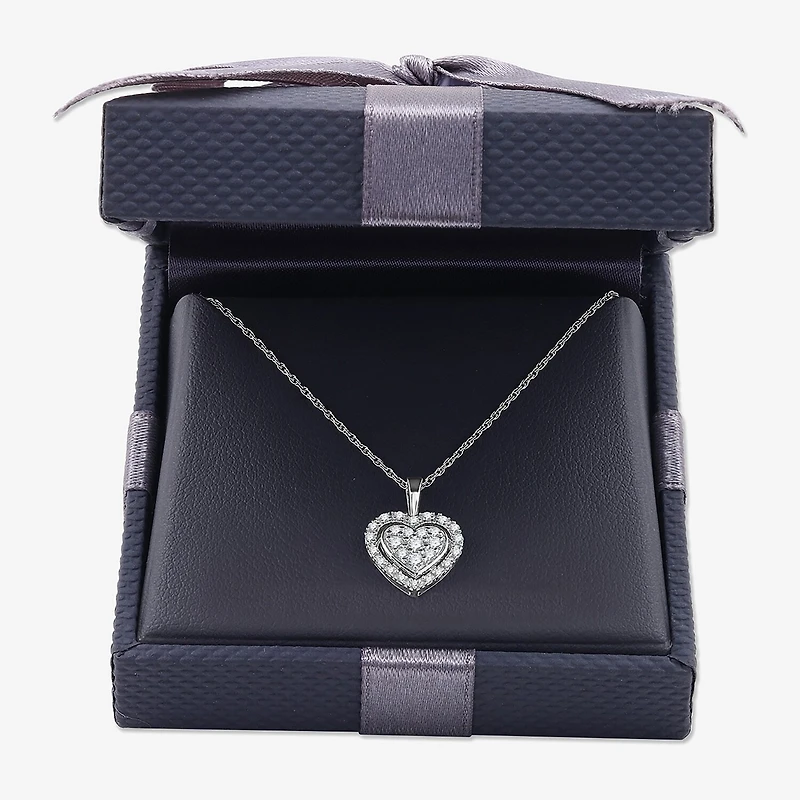 Womens 1/4 CT. T.W. Lab Grown White Diamond Sterling Silver Heart 18 Inch Pendant Necklace
