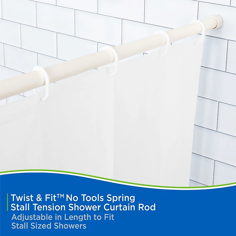 Kenney Twist & Fit No Tools 24-38 Adjustable Spring Tension Stall Shower Curtain Rod