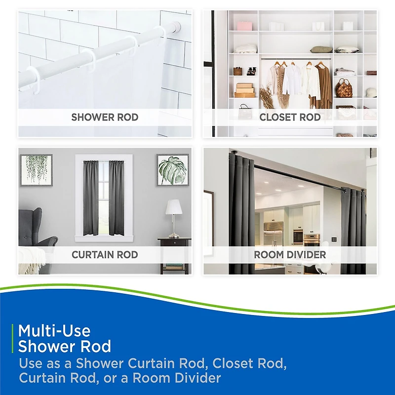 Kenney Twist & Fit No Tools 36-63 Adjustable Spring Tension Shower Curtain Rod