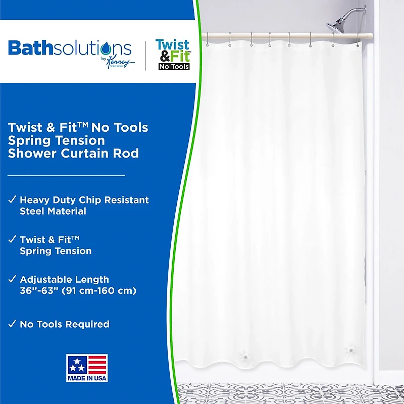 Kenney Twist & Fit No Tools 36-63 Adjustable Spring Tension Shower Curtain Rod